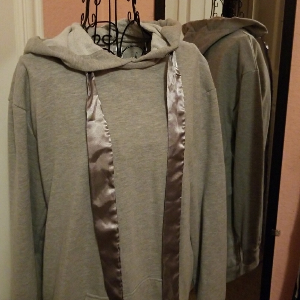 Extra long never worn hoodie with satin ribbon